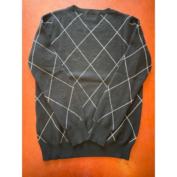Madeleine Thompson 100% Cashmere Diamond Plaid Sweater M Black EUC - Picture 6 of 7